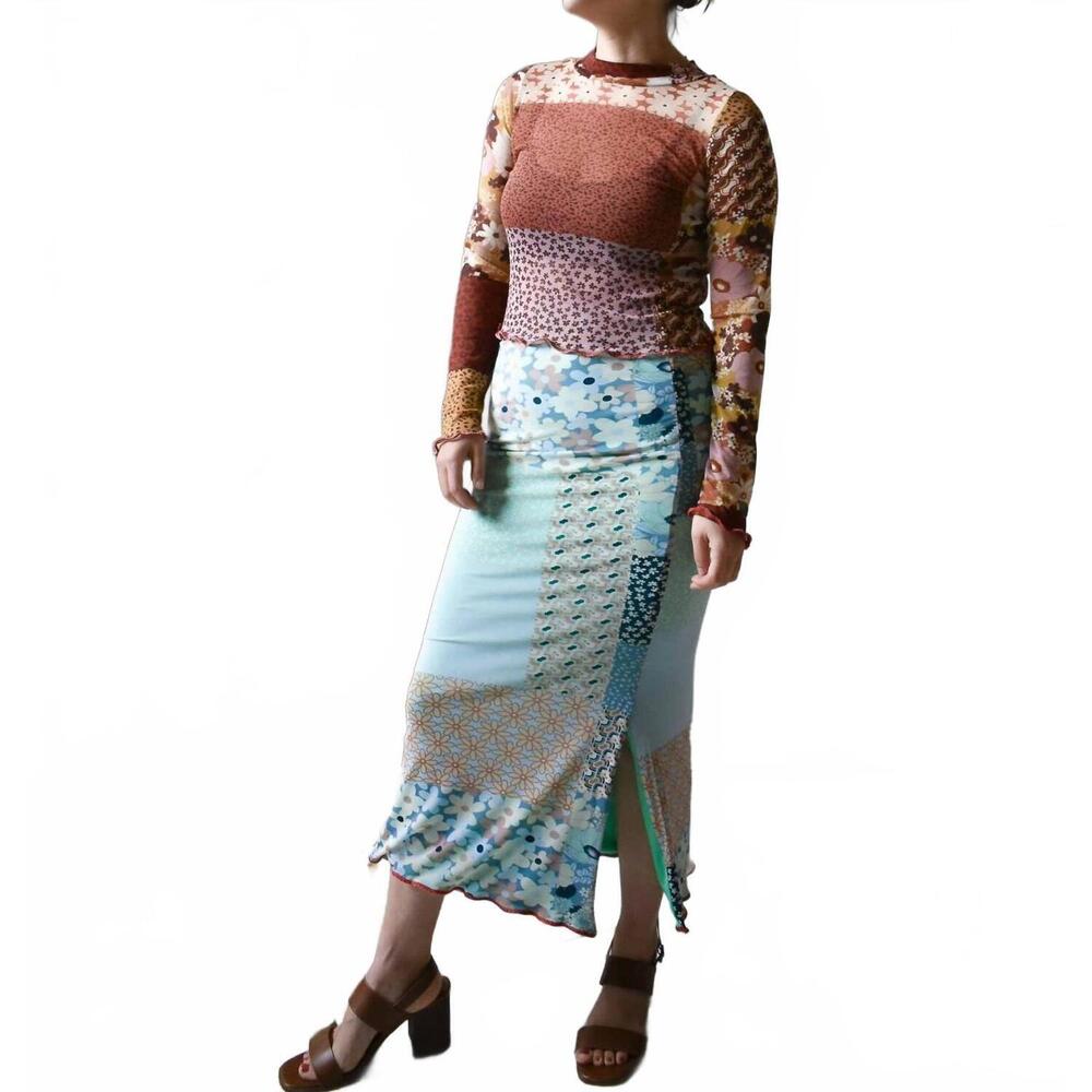 NEW ALTAR inesse bodycon skirt in blue quilt
